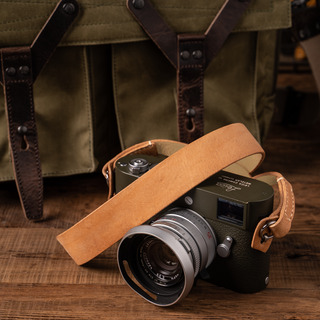 Full Leather Camera Neck Strap 007 Tapered (Cura Split Rings)